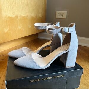 Lulus Gray Faux Suede Heels with Ankle Strap